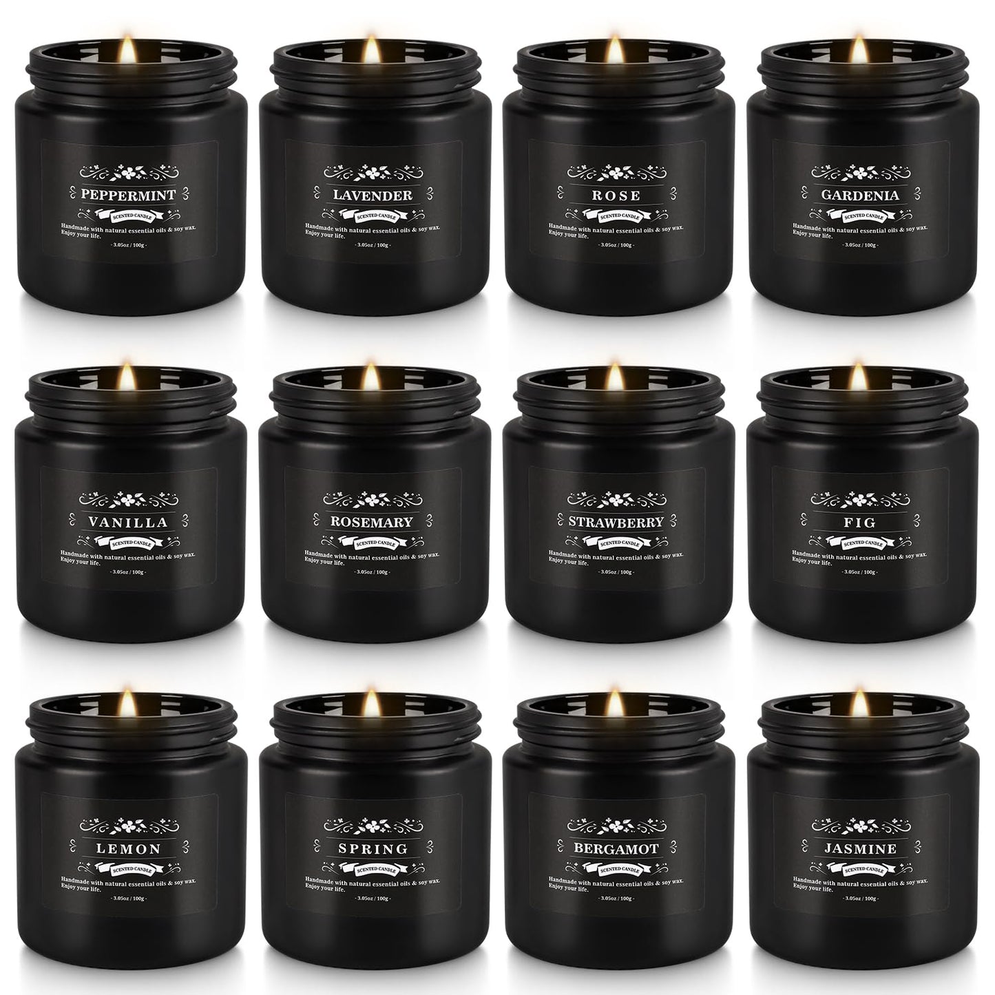 Howemon Scented Candle Set 12 Pack,Black, Candle for Home Scented, Odor Eliminating, Stress Relief, Long Lasting Soy Wax Gift Set