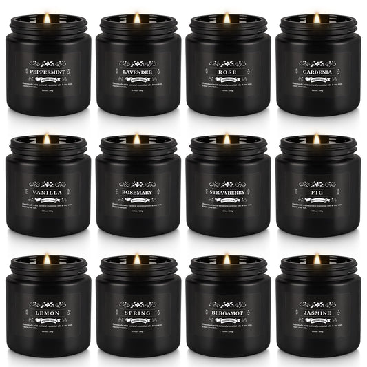 YOROXRG Scented Candles Gifts Set 12 Pack Soy Wax Travel Tin Jar Candles for Home 3.05 OZ for Mom for Christmas, Birthday, Thanksgiving, Mother's Day,Father'Day(Black)