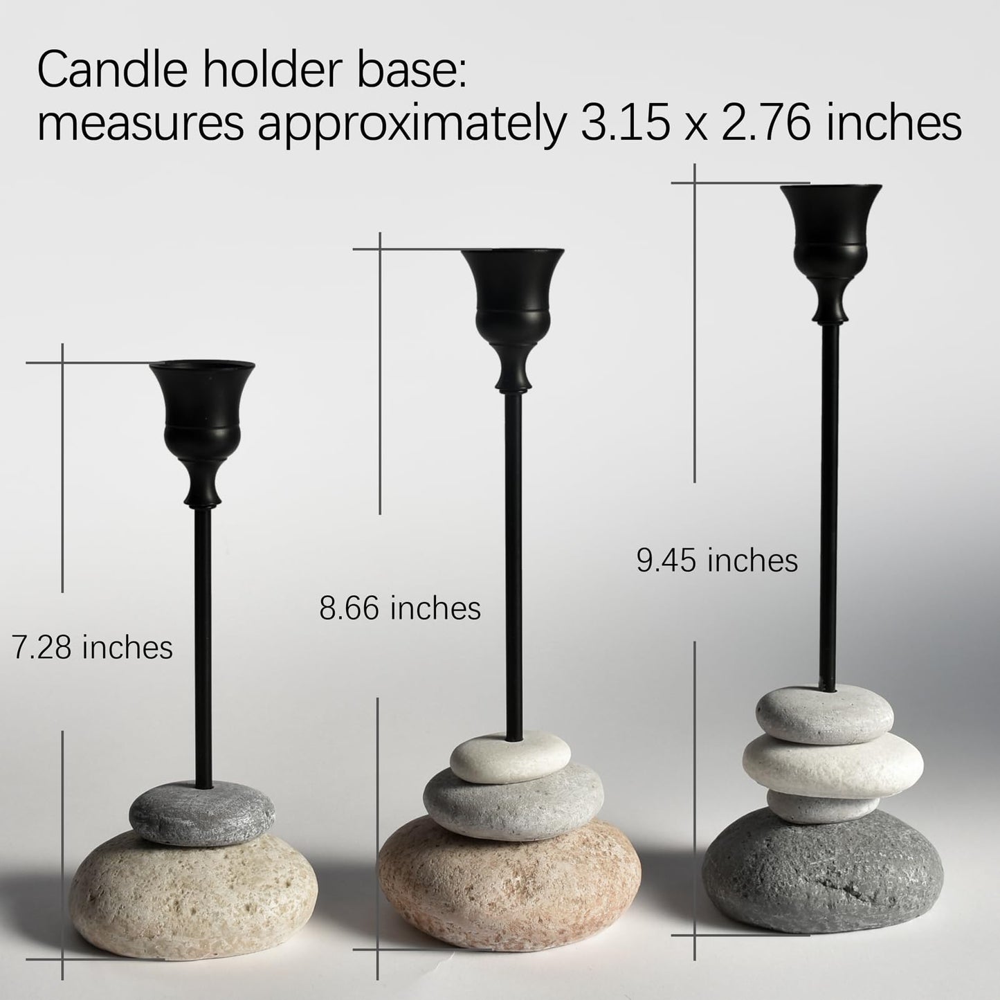 3 Pack Modern Tapered Candlestick Holders with Removable Cup, Handmade Stone Look Candle Holder, Weighted Base Resin Candle Sticks Holder Decor for Dining Table, Mantel & Home