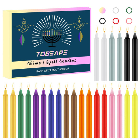 Tobeape 24 Pack Assorted Color Spell Chime Candles, 4 Inch Mini Magic Witch Taper Candles Bulk for Rituals/Witchcraft/Wiccan Altar/Birthday Party/Home Decor/Prayer/Meditation/Christmas