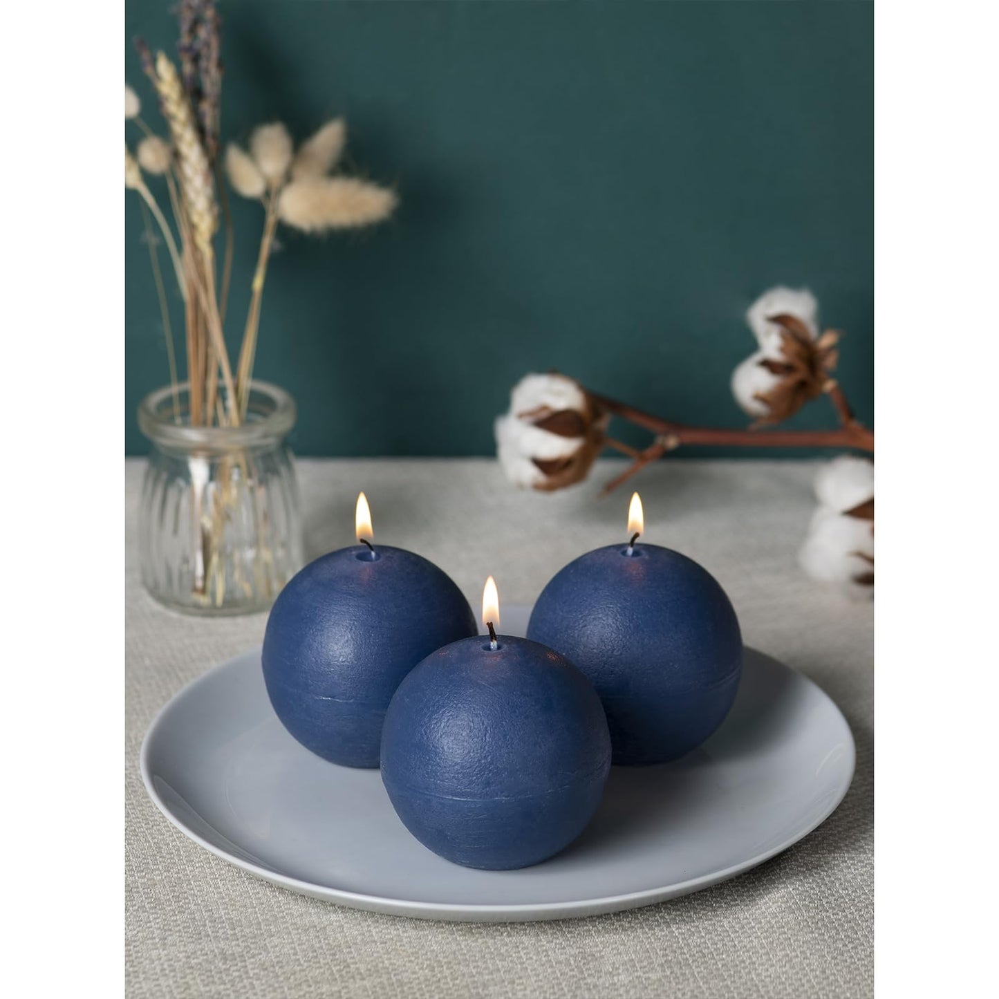 CANDWAX Set of 3 Round Candles Ball 3 inch - Royal Blue Spheres - Perfect as Wedding Decor and as Spheres for Home Decor - Long Burning Unscented Smokeless Dripless Navy Blue Candles