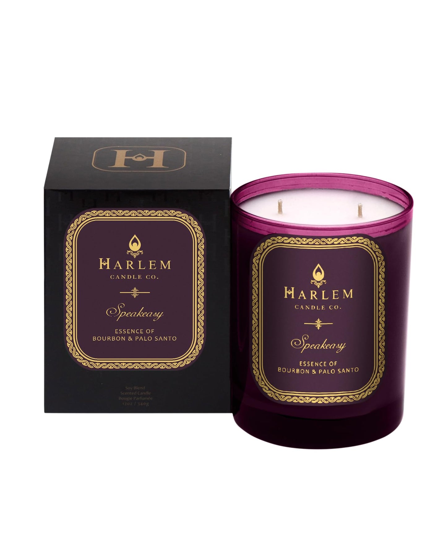HARLEM CANDLE CO. Speakeasy - Luxury Scented Soy Candle, 11 oz - 80-Hour Burn Time | Palo Santo, Cardamom, Incense, Bourbon, Tobacco and Patchouli | Scented Candles for Home