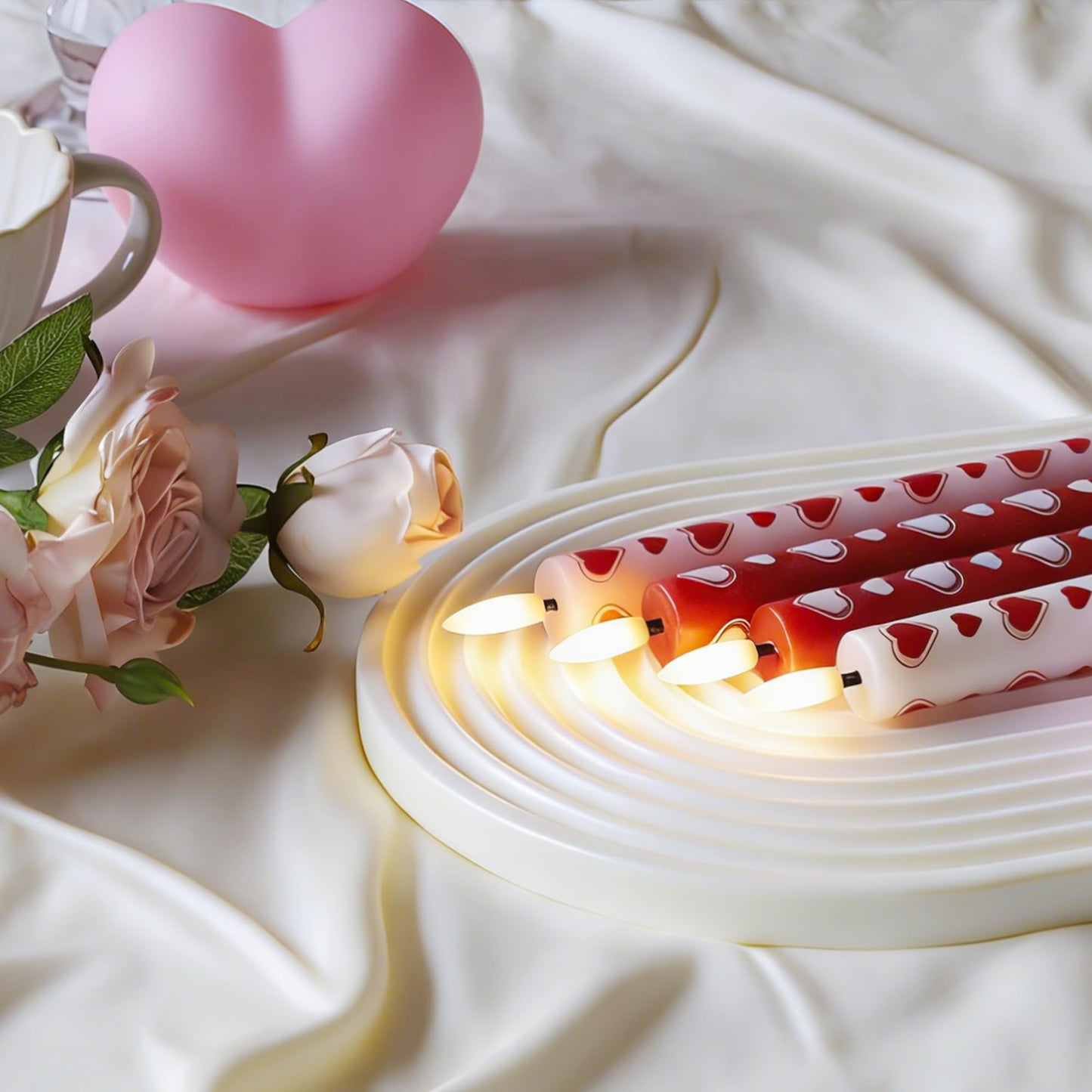 SEHNSY Valentines Day Candles Heart Flameless Taper Candles with Remote, Real Wax Battery Operated Candles,Romantic LED Candlesticks for Valentine Decor, Proposal Wedding & Dinner Table (4 Pack)