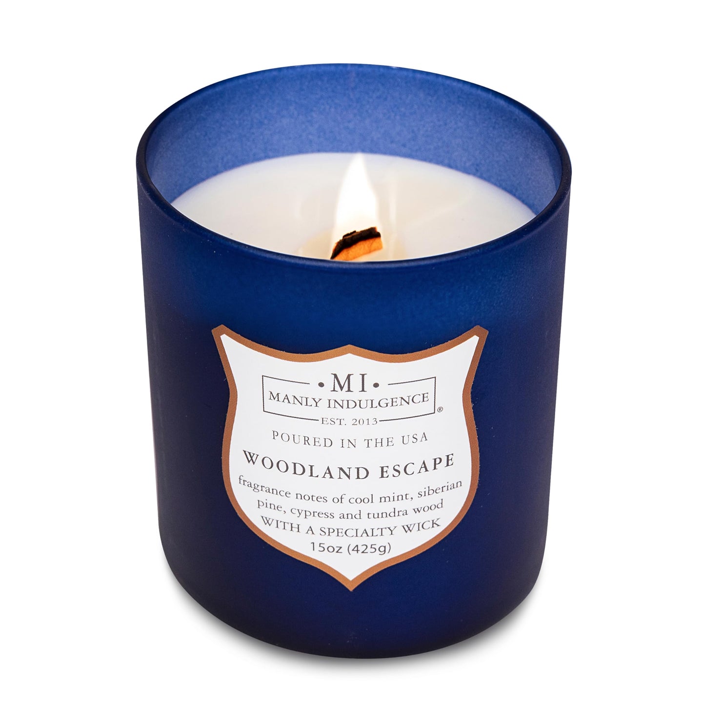 Manly Indulgence Woodland Escape Scented Candles for Men, 15 oz Wooden Wick, Premium Soy Blend Wax, 60H Burn, Candles for Home Scented - Made in The USA