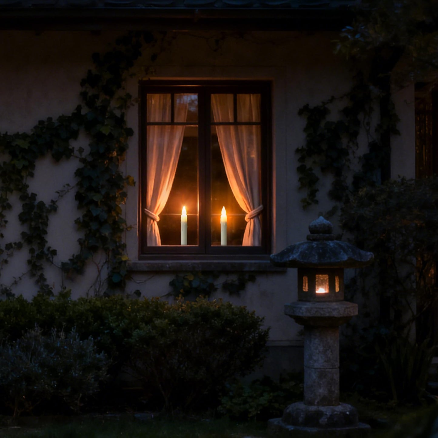 FREEPOWER Battery Operated LED Window Candles with Dusk to Dawn Sensor, Ivory Flameless Flickering Candlesticks with Suction Cups & Removable Black Base for Christmas Home Decor (6PCS)