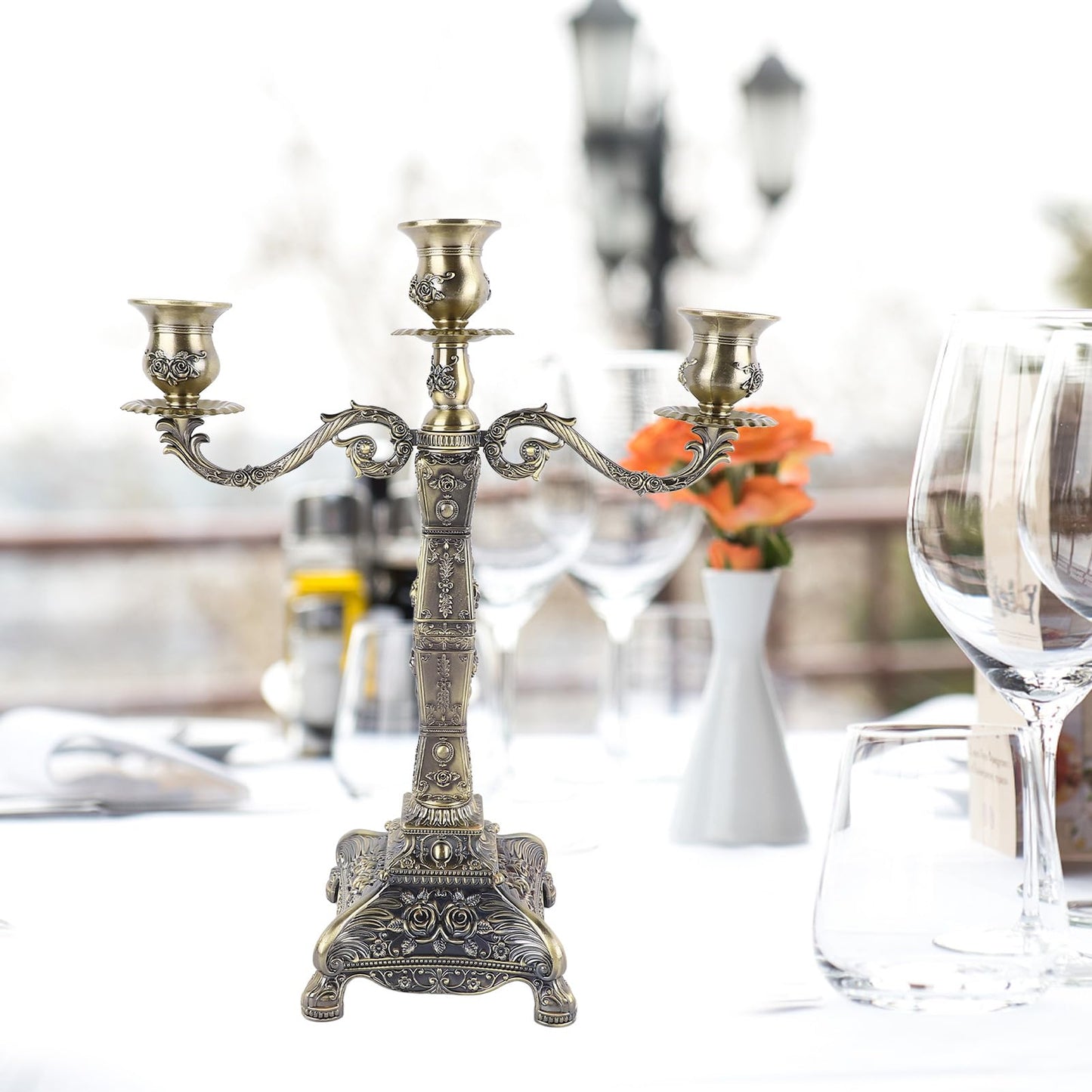 HKINBAS Craft Collection Fit for Metal Arms Candelabra European Style Retro Candlestick Holder Romantic Candle Holder Decoration for Wedding Dinner Party Decoration (Bronze Three Heads)