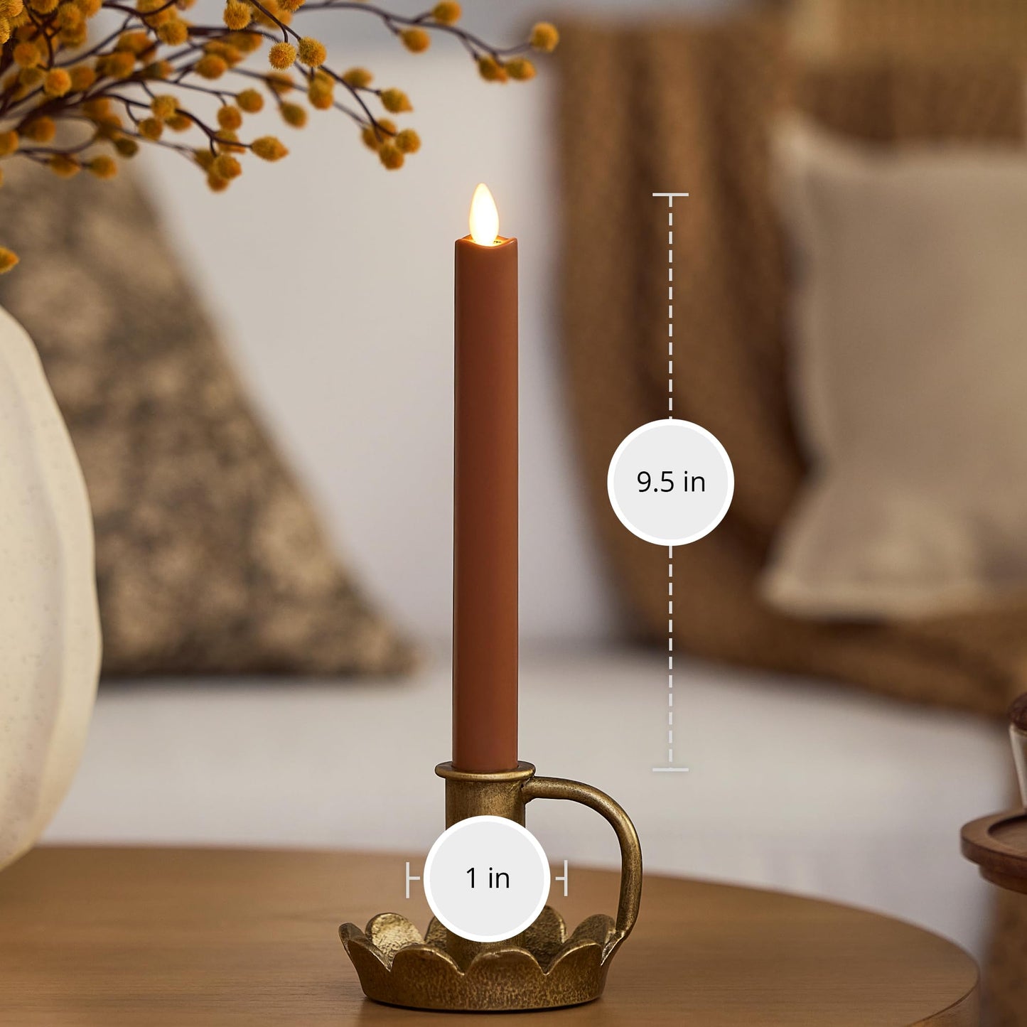 Luminara Flameless Candle Taper (1" x 9.5") Melted Top Real Wax Unscented Remote Ready Timer (Caramel Café)