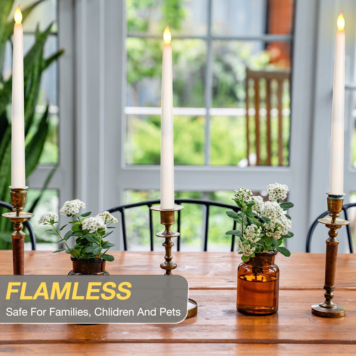 Tuanse 24 Pack Flameless Flicker Taper Candles Bulk with Remote and Timer, Battery Operated LED Warm White Taper Candles Light for Home Wedding Decoration Gifts (Beige,11 Inch)