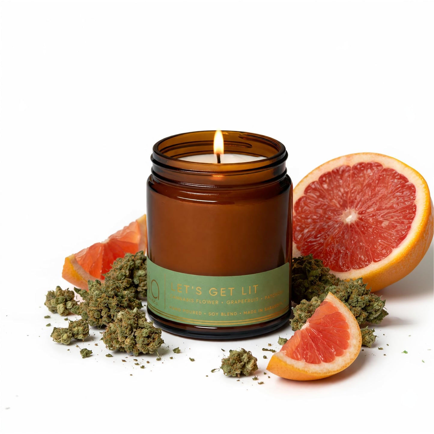 Bia Candle Co. Let's Get Lit, Patchouli Musk Soy Candle, Grapefruit Passion Fruit Black Pepper, Perfume-Inspired, High Fragrance Load, Lead-Free Wick, Reusable Glass Jar, 7 oz