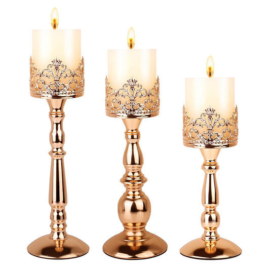 Candle Holders for Pillar Candles Set of 3 Gold Vintage Tall Candle Holders Decorative Large Table Centerpieces Candle Stand Decor