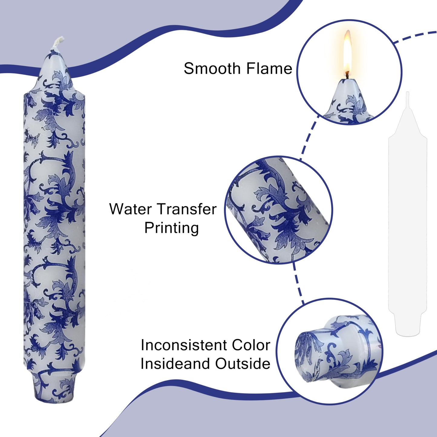 7 Inch Blue and White Short Taper Candles Hand Poured Unscented Smokeless Clean Burning Chinoiserie Taper Candles for Wedding Dinner Home Meditation Morning Coffee Ritual Breakfast Table Everyday