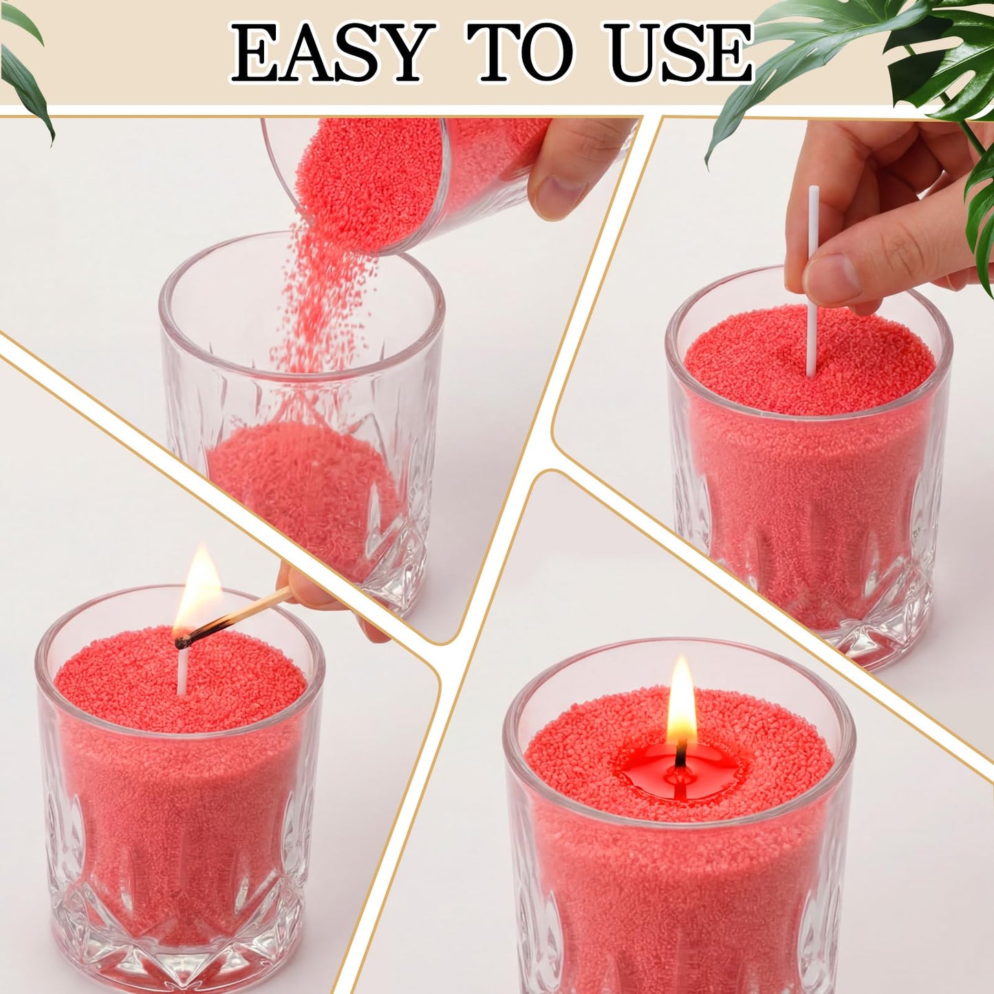 MTLEE Candle Sand 3.3 lb DIY Pearled Candle Making Kit Included 20 Pcs Wicks and Refillable Beaded Wax Sand Beaded Wax Gift with Wicks Self Extinguish for Home Wedding Party Women (Red)
