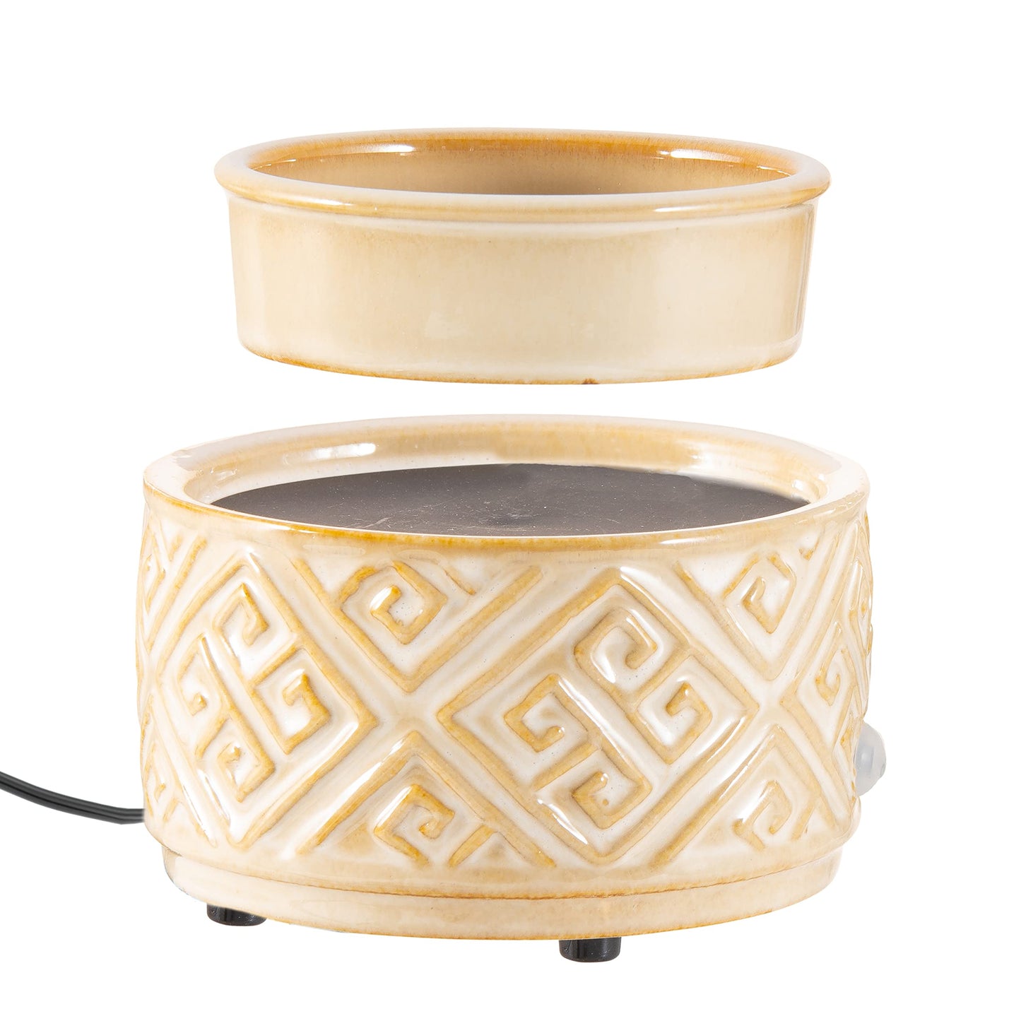 Ceramic Candle Warmer Electric with Safety Timer | 2-in-1 Automatic Plug in Fragrance Warmer for Scented Wax Melts and Jar Candles | Decorative Air Freshener with Removable Dish, Sandstone Meander