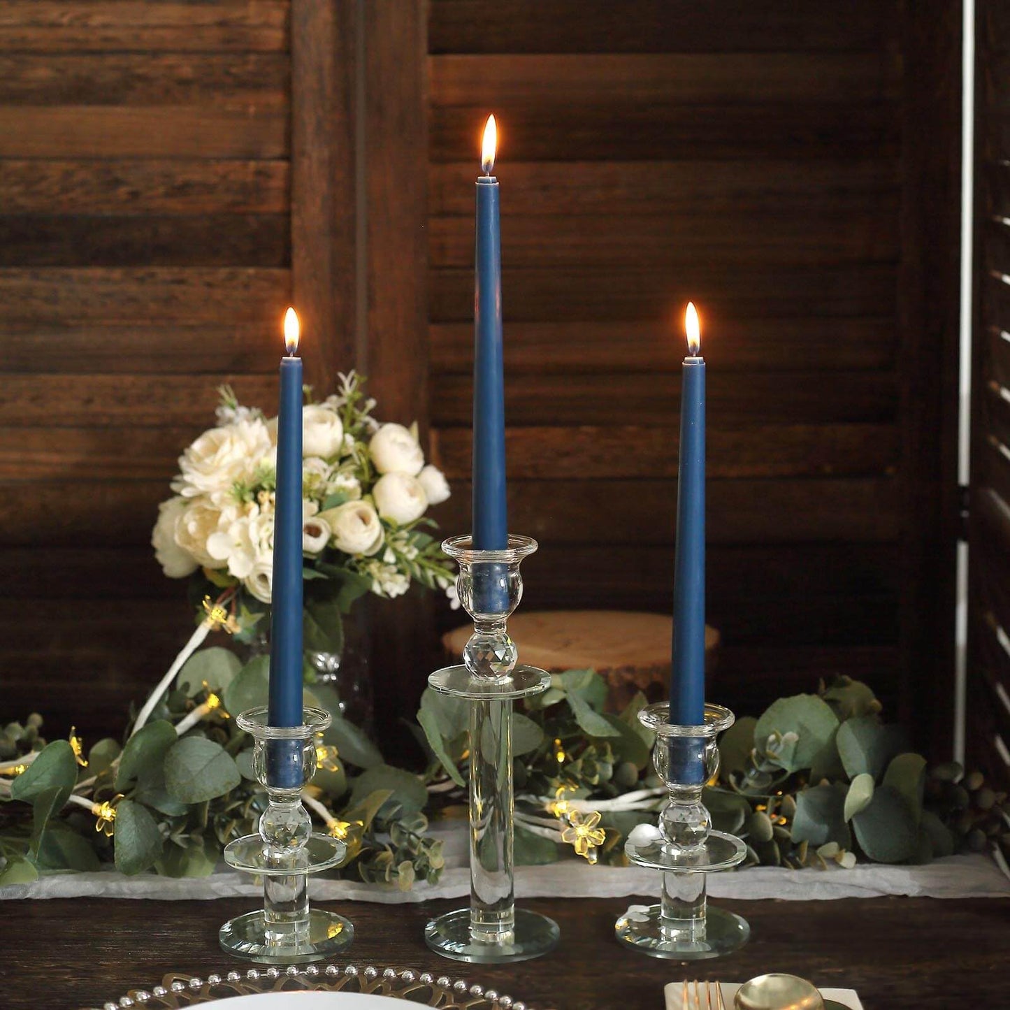 Tableclothsfactory 10" Tall Premium Quality Dripless Unscented Navy Blue Taper Candles Wedding Dinner Candles for Wedding Decoration Set of 12