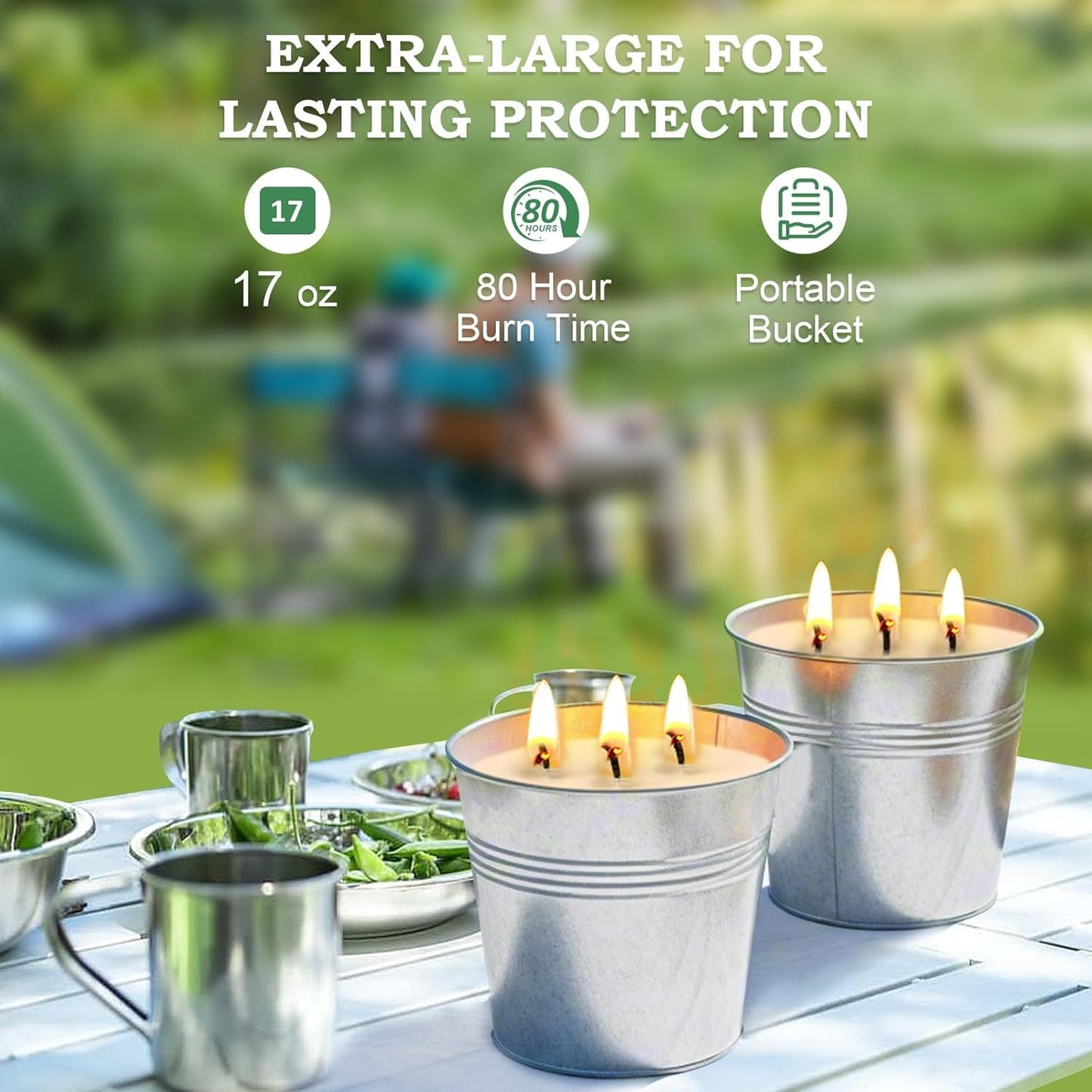 Set of 2 Citronella Outdoor Candle - 17 oz Large 3-Wick Soy Wax Candle with up to 180 Hours of Burning time, Perfect for Yards, Gardens, Balconies and Camping.