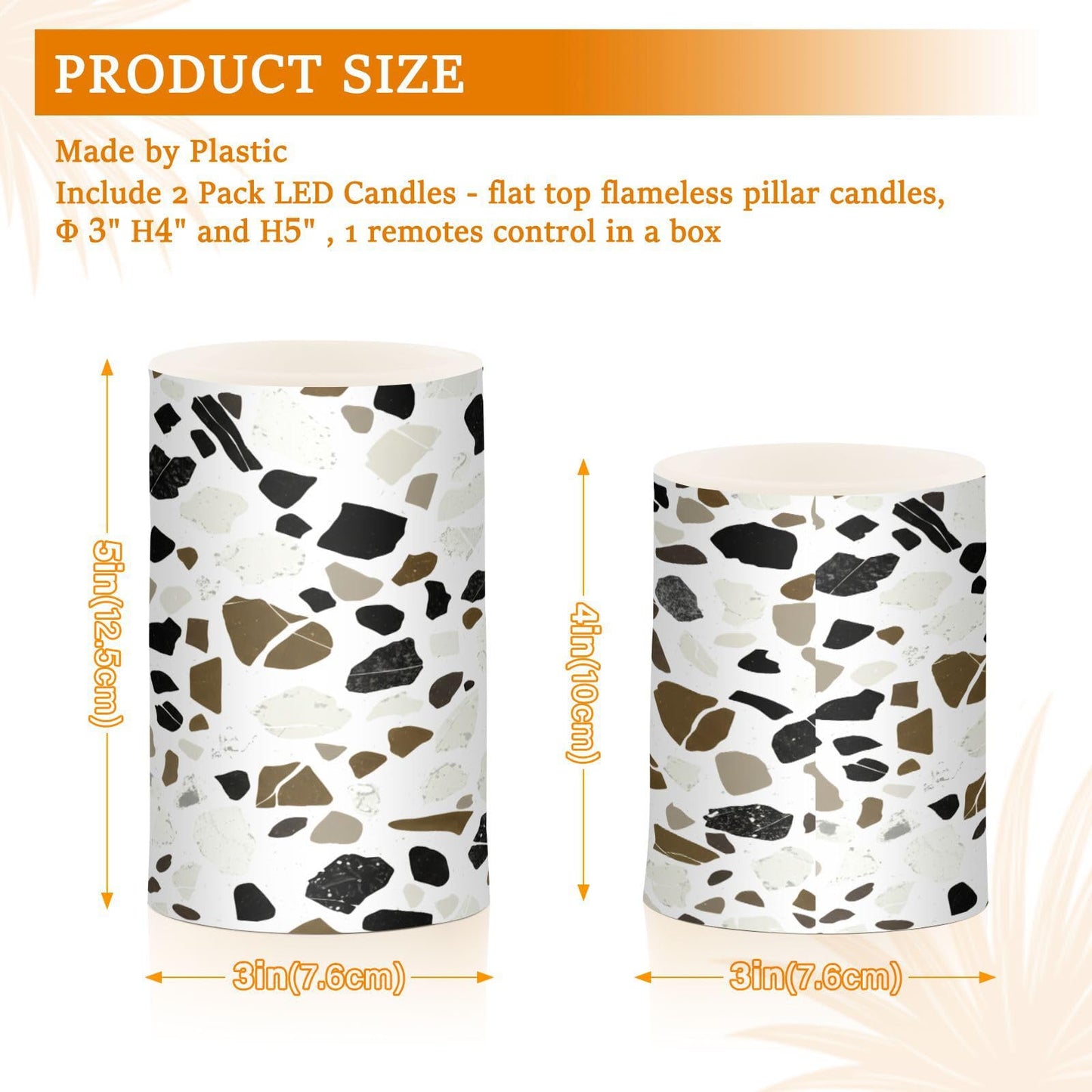 Kigai Terrazzo Pattern Flameless Candles Battery Operated Flickering LED Candles with Remote & Timer 2PCS Outdoor Waterproof Pillar Light for Party Wedding Home Decor