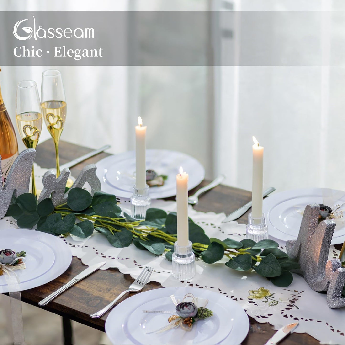 Glass Candlestick Taper Candle Holder: Glasseam Set of 2 Small Candle Holders for Candlesticks, Modern Crystal Clear Tapered Candle Stick Holder for Wedding Dining Table Centerpiece Christmas Decor