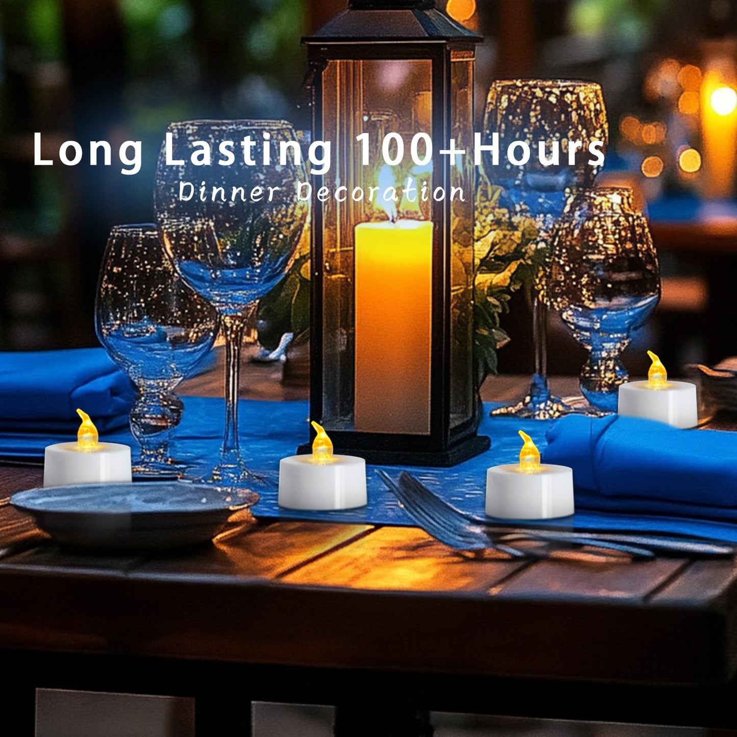 LANKER 24 Pack LED Tea Lights Candles, Flickering Warm Yellow Flameless Tealights, Long Lasting Battery Operated Fake Candles, Decoration for Halloween and Christmas (Yellow-24pcs)