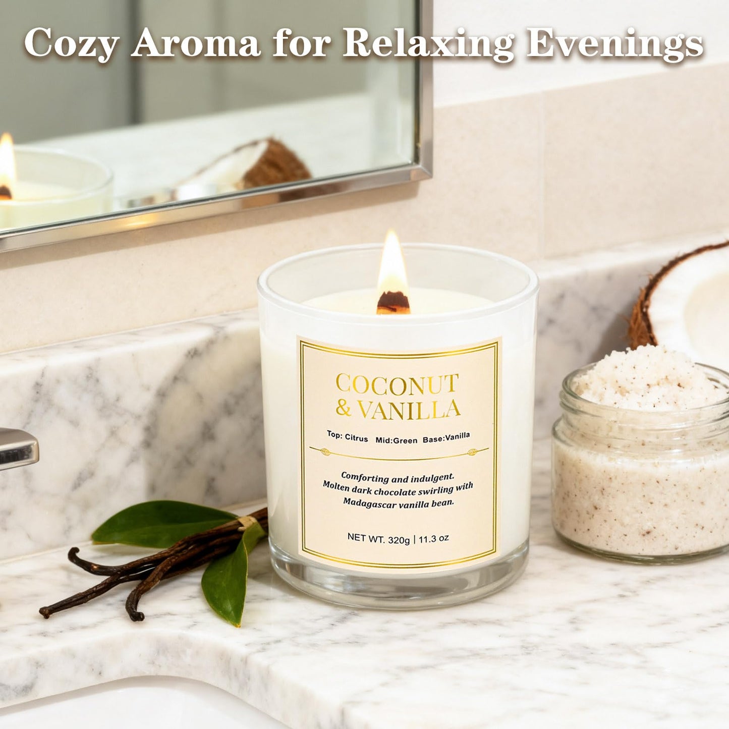 2 Pack Wood Wick Coconut & Vanilla Candle Gift Set – Long Lasting Soy Wax Candles with Gift Boxes, Holiday Aromatherapy Candles for Home Decor & Holiday Gifts