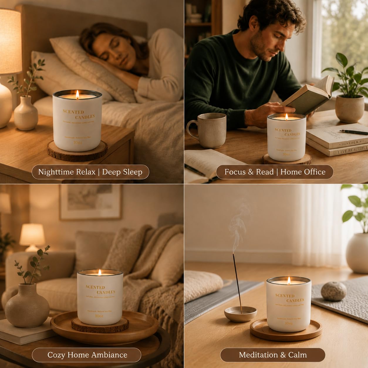 Lanttu Sandalwood Scented Candle for Home Decor, 10 oz Natural Soy Wax Jar Candles, 40 Hours Long Lasting Burning Candles for Men Women Mom Friend Birthday Housewarming Gift