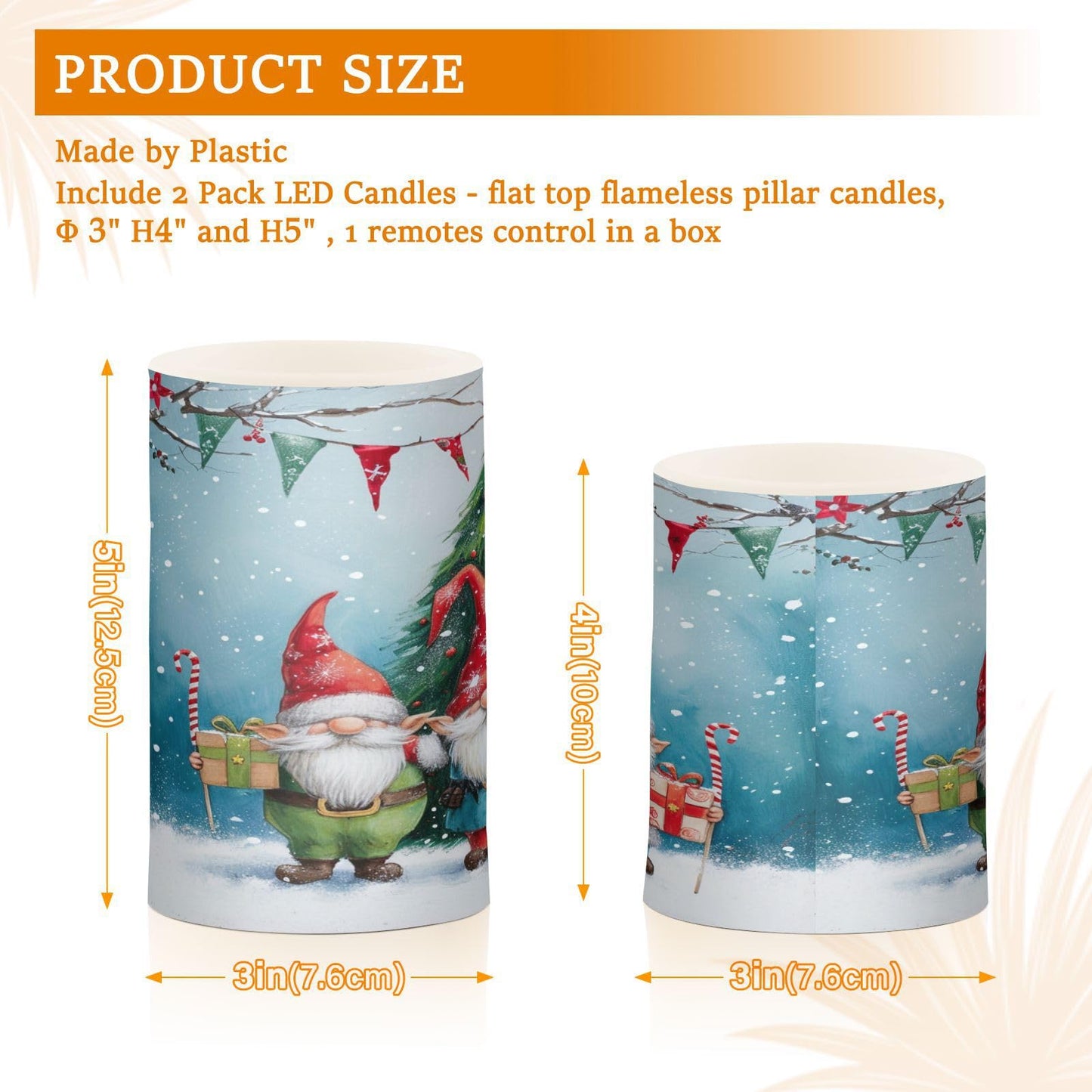 ALAZA Christmas Tree Winter Gnomes Flickering Flameless Candles Battery Operated with Remote Timer,Tea Light Candles LED Pillar Votive Candles Set of 2 for Outdoor Indoor Decorations