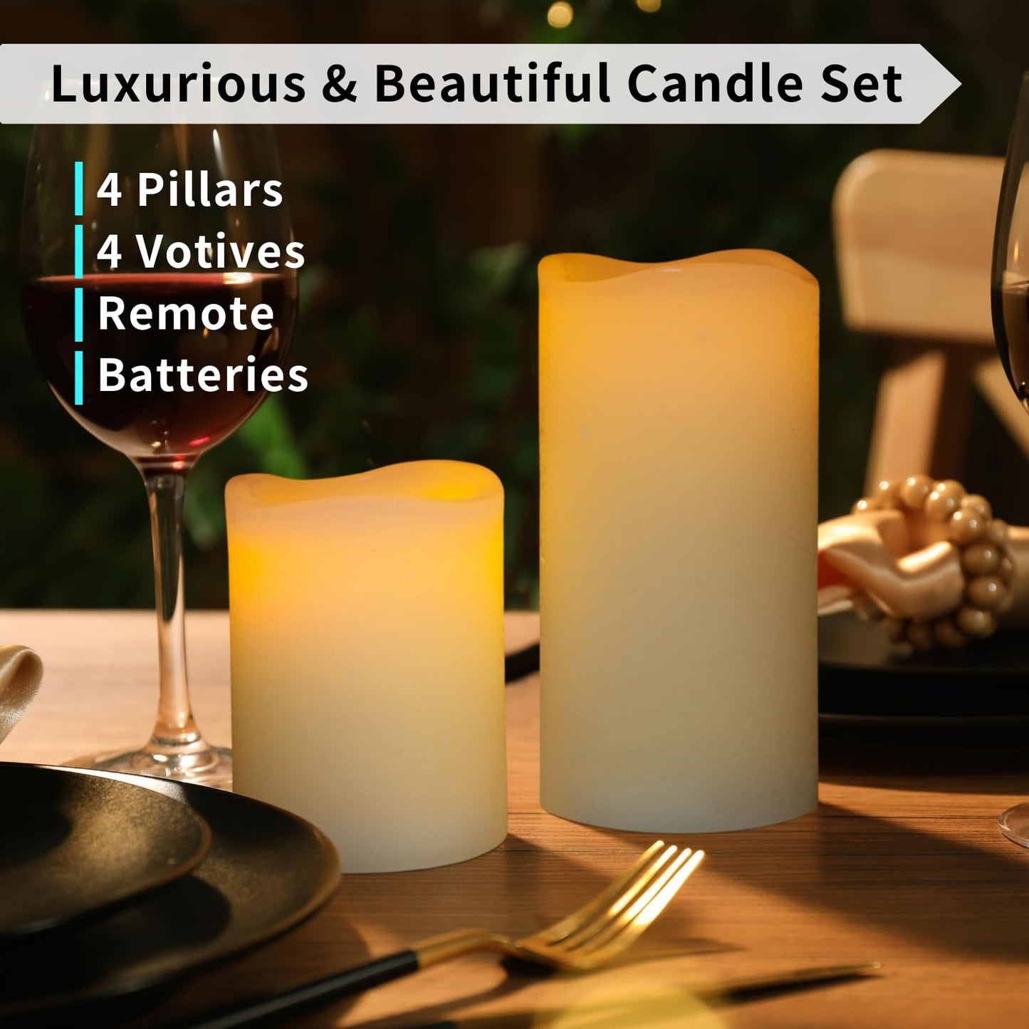 FURORA LIGHTING Ivory Flameless Candles - Real Wax, Adjustable Brightness, Remote & Timer - 4 Pillars (3x4, 3x6) and 4 Votives, 8-Pack, Battery Operated