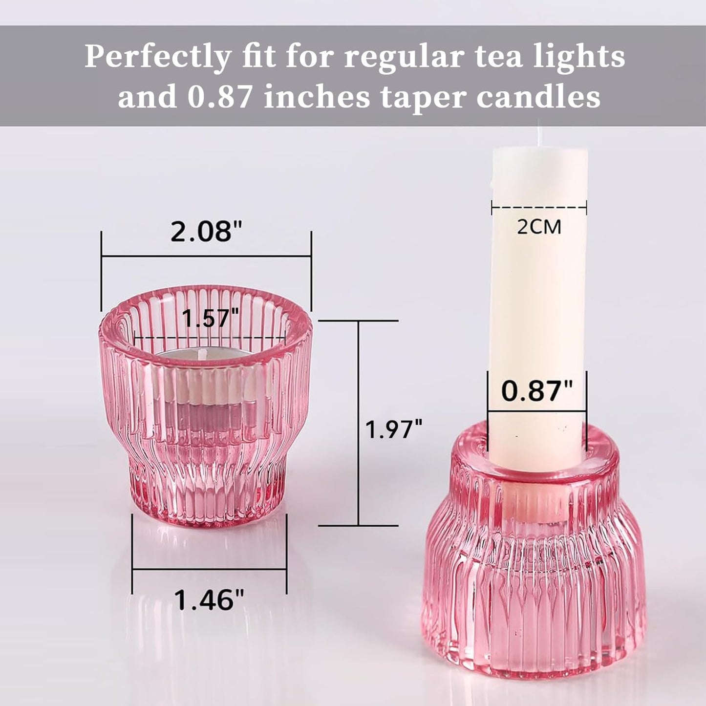 HAVITI 12 Pack PinkTaper Candle Holders, Glass Candlestick Holders, Tea Light Candle Holder for Fall Wedding Centerpieces Table Decorations, Votive Candle Holders for Table Decor