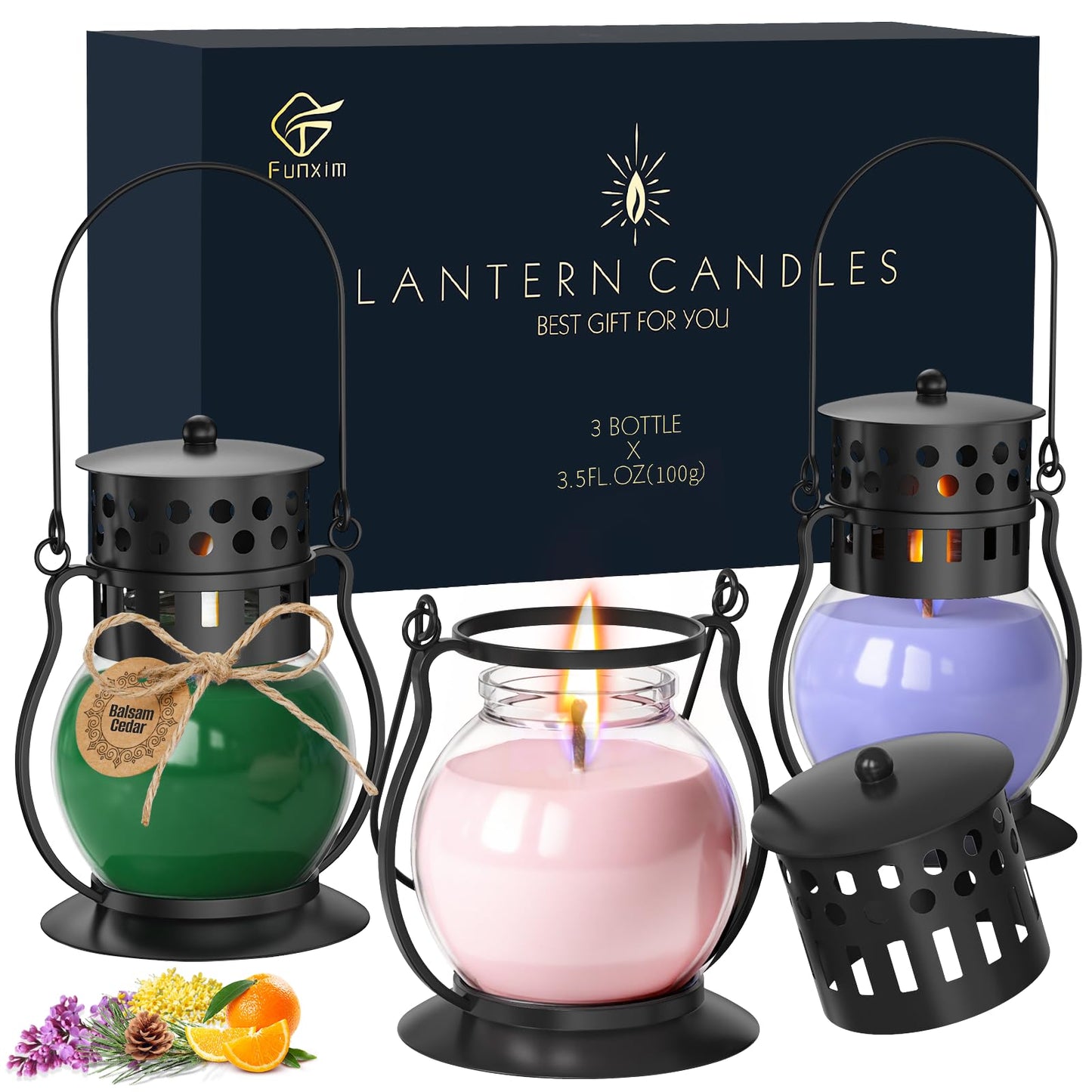 Scented Candles for Home, 3 Pack Fall Candle Set Natural Soy Wax, Retro Lantern Candles Autumn Gifts Set for Women Men, Aromatherapy Candle of Blush Sands/Lilac Blossoms/Balsam Cedar
