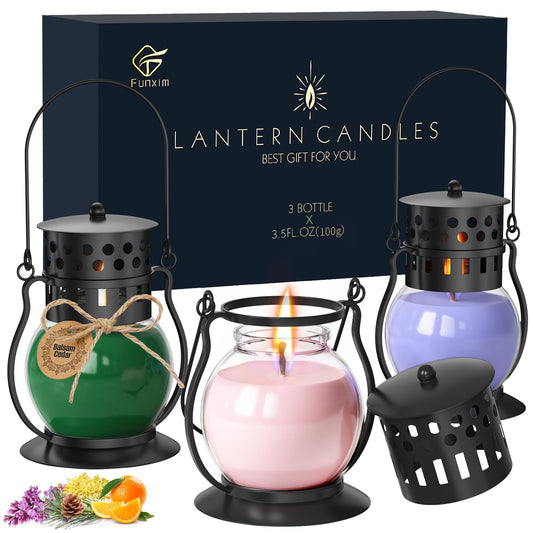 Scented Candles for Home, 3 Pack Fall Candle Set Natural Soy Wax, Retro Lantern Candles Autumn Gifts Set for Women Men, Aromatherapy Candle of Blush Sands/Lilac Blossoms/Balsam Cedar