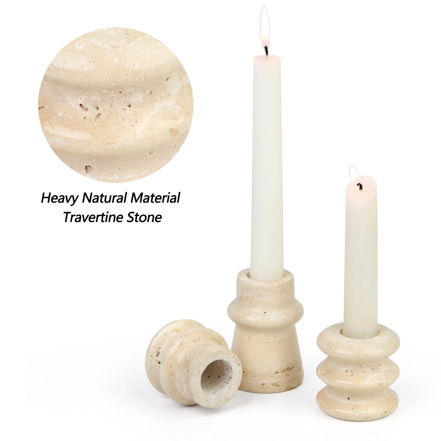 Vixdonos Natural Stone Candle Holder Set of 3 Taper Candle Candlestick Mantle Candle Stand for Home Decor,Wedding,Party and Table Centerpieces(White)