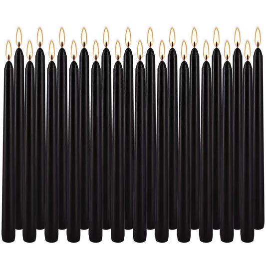 YOROXRG 24 Pack Black Taper Candles, 7-8 Hours Burn Time, Unscented, Smokeless and Dripless, 0.75 x 10 Inch Dinner Candle Set for Halloween, Household, Wedding, Party and Home Décor Candlesticks