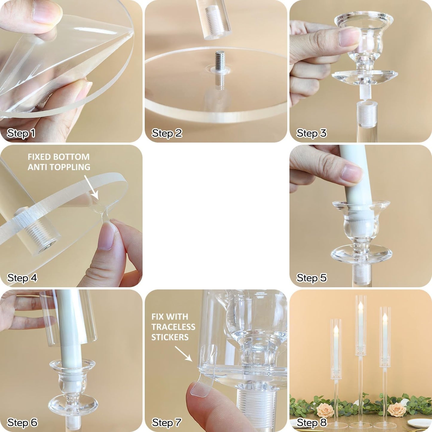 2/4PCS Candle Holder - Candelabra, 3/5 Arms Clear Candelabra Centerpieces for Wedding, Acrylic Candle Holder, Taper Candlesticks Candle Holders, with Acrylic Shade(5 Arm 1)