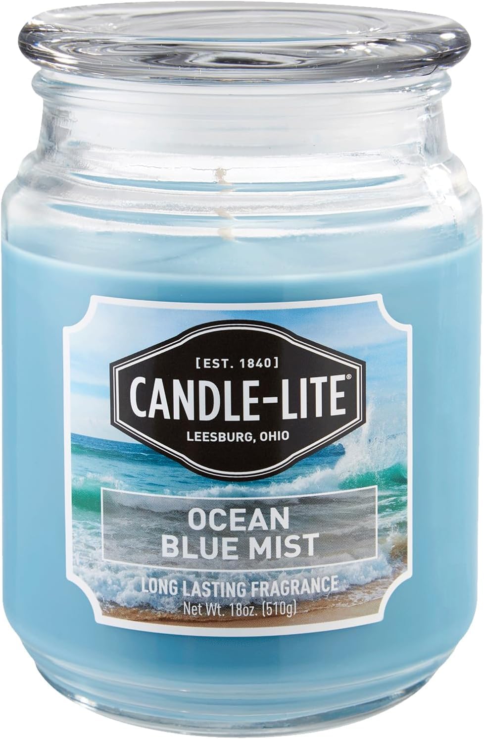 CANDLE-LITE Scented Ocean Blue Mist Fragrance, One 18 oz. Single-Wick Aromatherapy Candle with 110 Hours of Burn Time, Light Color