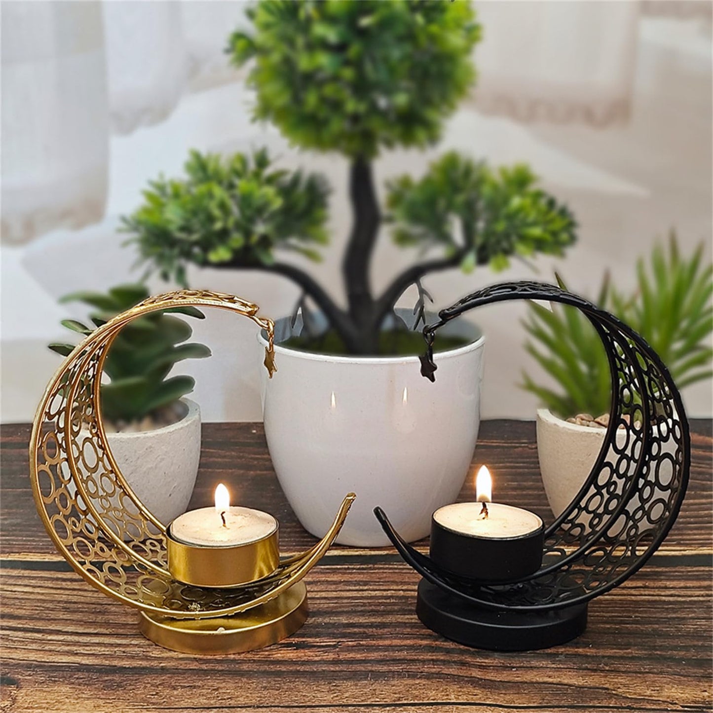 Moon Candle Holders, Metal Tealight Candle Holder for Moon Centerpiece, Decorative Middle East Eid Candlesticks Holder for Party Home Decor