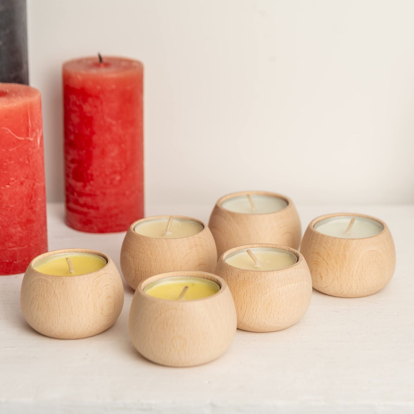 Woodvio - Handmade Wooden Candle Holders for votives and Tea Lights Candles, Set of 6