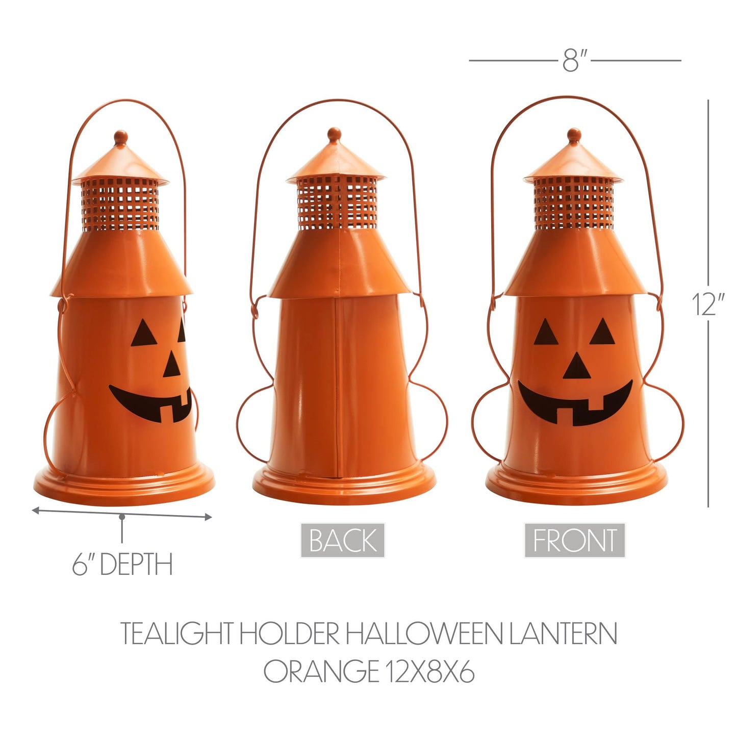 VHC Brands Metal Tealight Holder Halloween Lantern Orange 12x8x6, Kitchen Dining Table Candle Holder, Pumpkin Decor for Fall and Halloween