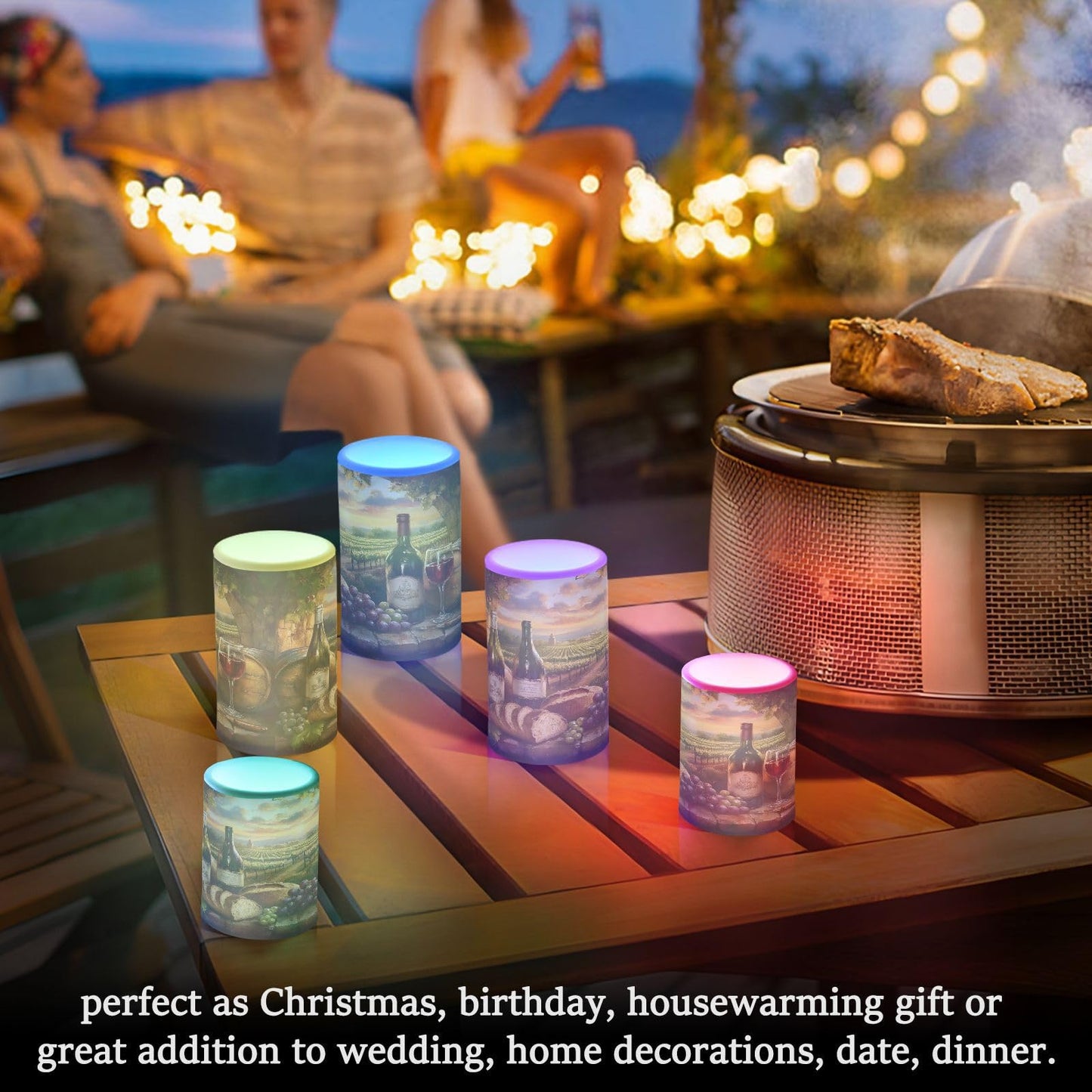 ALAZA Flickering Flameless Candles Red Wine Bottles Grapes Bread Rustic Battery Operated Candles with Remote Timer LED Pillar Votive Candles Set of 2 for Holiday Decor