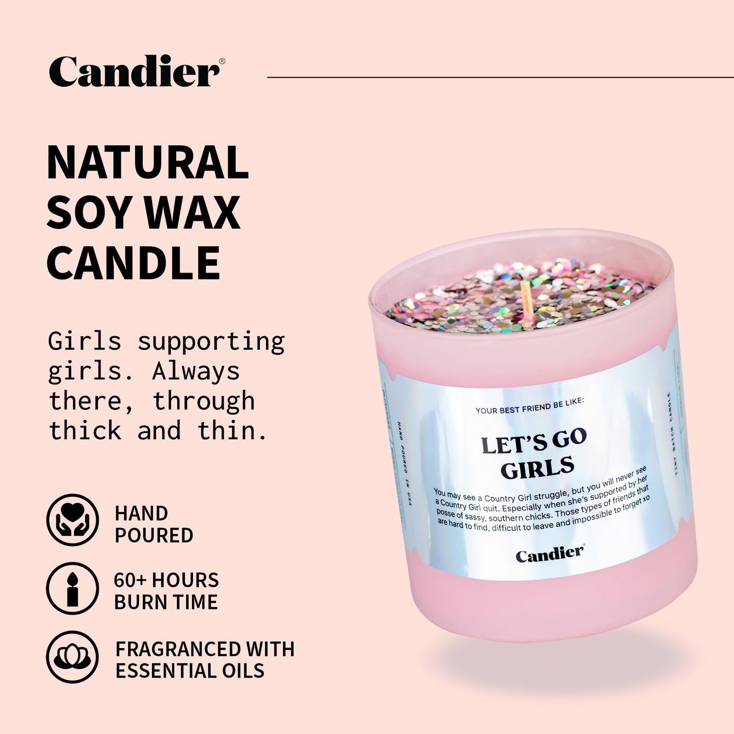 Let’s Go Girls Candle, Scented Phthalate-Free Soy Candles with 60+ Hours Burn Time, Vegan Cruelty-Free Pink Candle for Any Occasion, Candles for Women - Candier