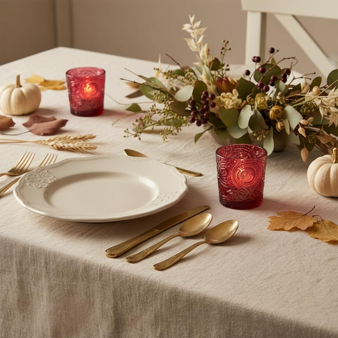 6 Pack Patented Sun Moon Star Embossed Glass Tea Light Candle Holders - Unique Votive Candle Holders for Wedding, Party, and Table Centerpieces (Wildberry Red)