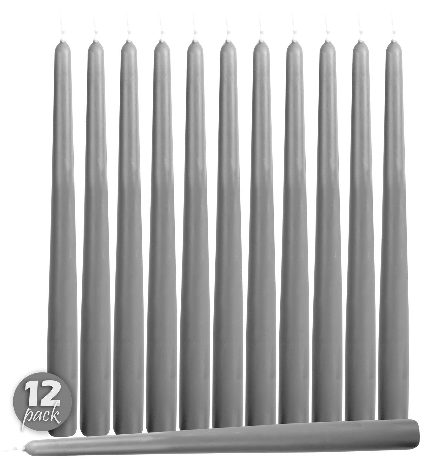 Hyoola Tall Taper Candles - 14 Inch Dark Grey Dripless, Unscented Dinner Candle - Paraffin Wax with Cotton Wicks - 12 Hour Burn Time (Pack of 12)
