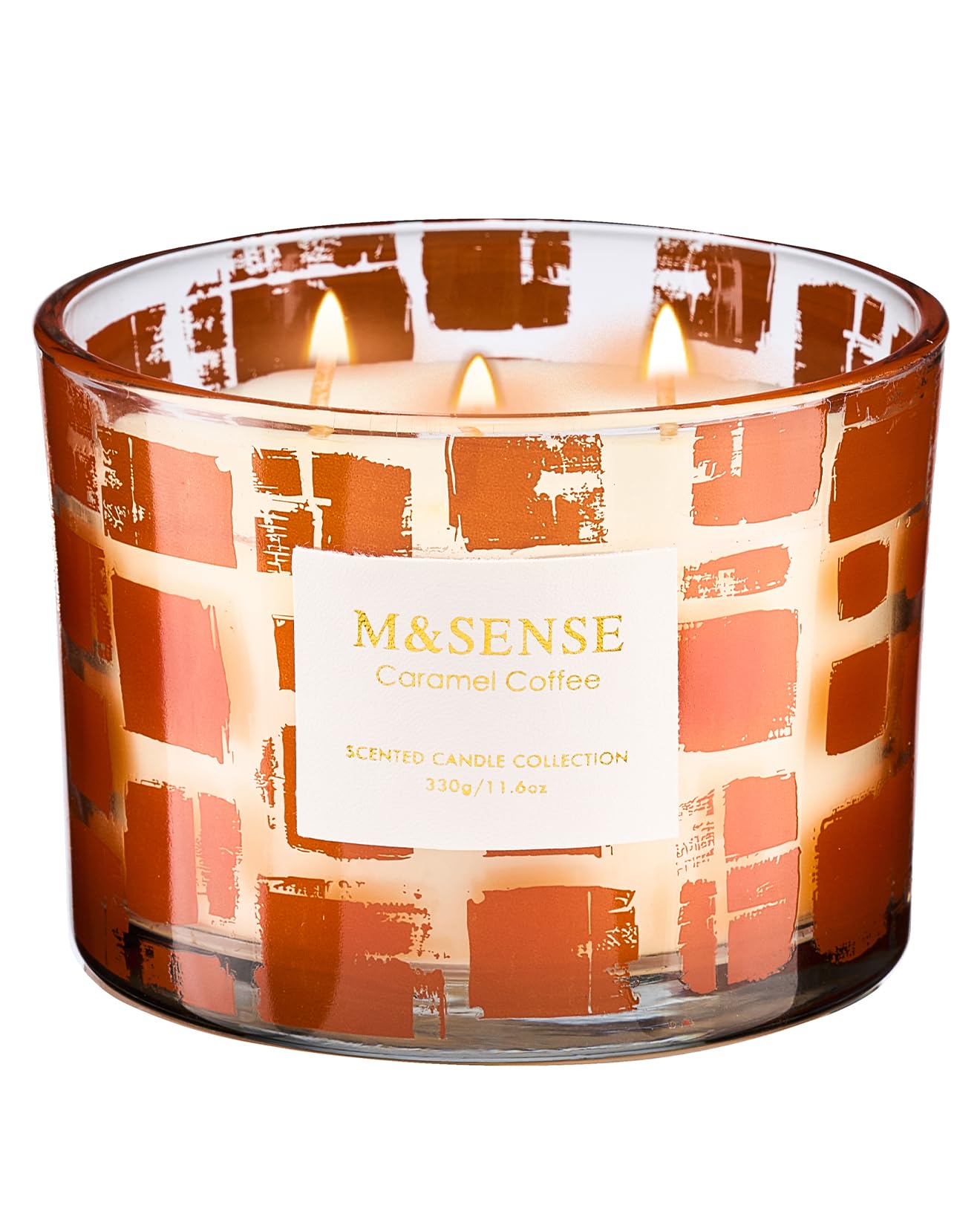 M&SENSE 3 Wick Caramel Coffee Scented, 11.6oz 60H Slow Burn, Soy Organic Wax Non Toxic Long Lasting, Jar Candle for Coffee Lover, Relaxing Aromatherapy Gifts for Women
