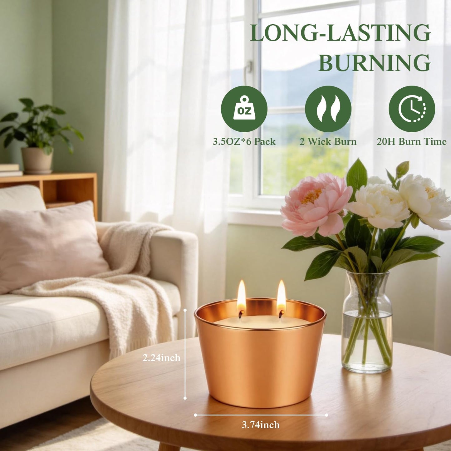 Citronella Candles Outdoor, 3 Pack 3.5OZ Citronella Candle for Patio, Two Wick Lemongrass Scented Candles, Natural Soy Wax Long Burning for Indoor Outdoor Camping Garden