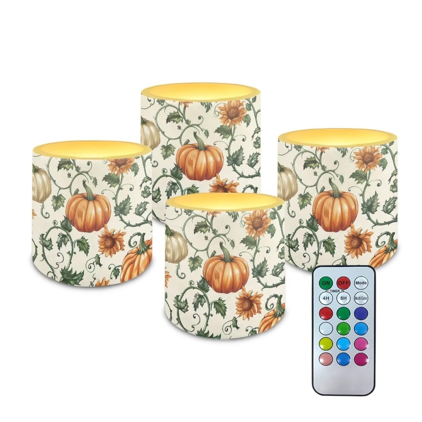 Cozeyat Pumpkin Leaf Office Desk LED Candles Set of 4 Battery Powered Flameless with Remote Timer Flickering Flame Waterproof for Home Patio Garden Decoration