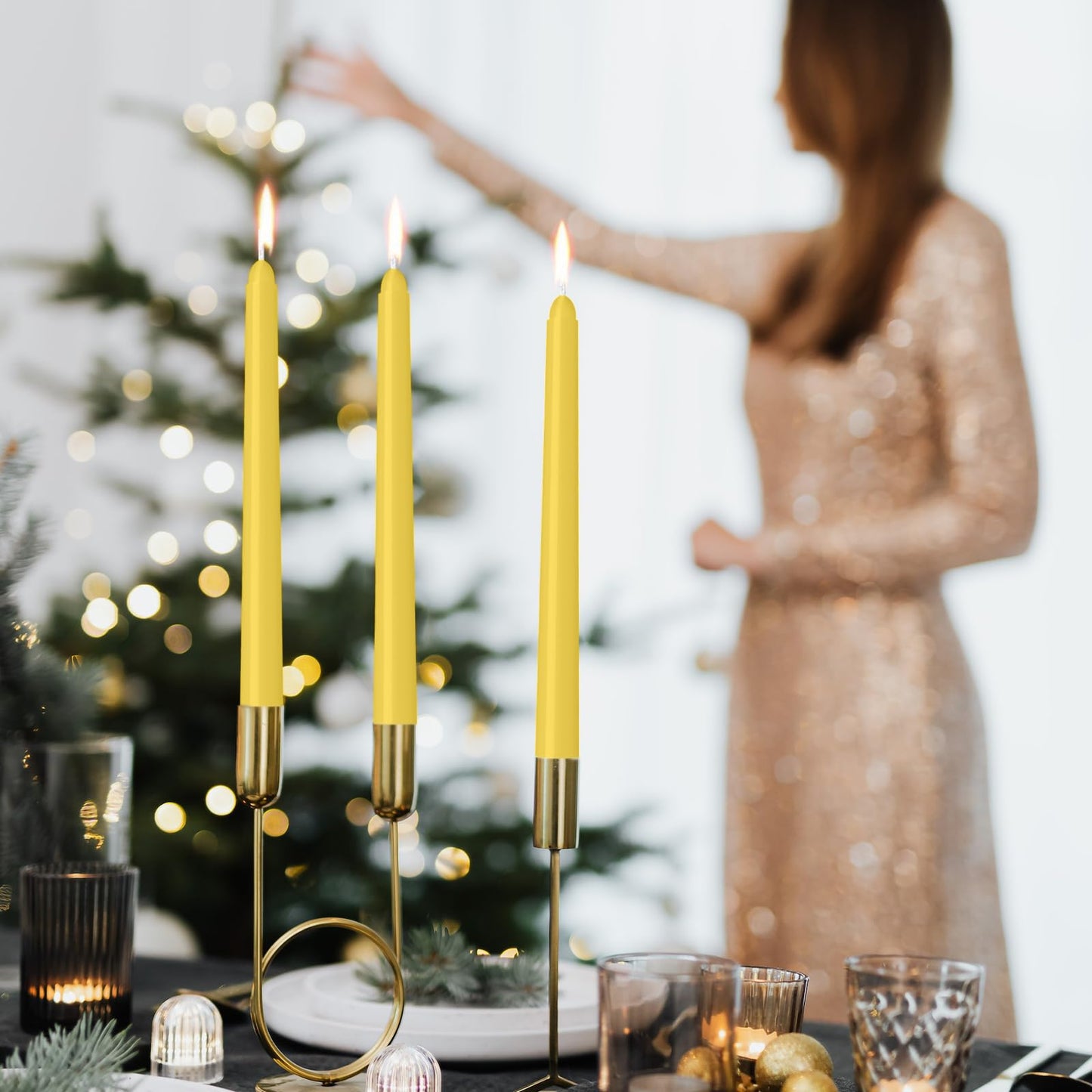 LYOBATH 4 Pack Yellow Taper Candles - Taper Candles 10 Inch Dripless, Smokeless & Unscented - 8 Hours Long Burning - Ideal for Weddings, Dinner Parties, and Home Decor