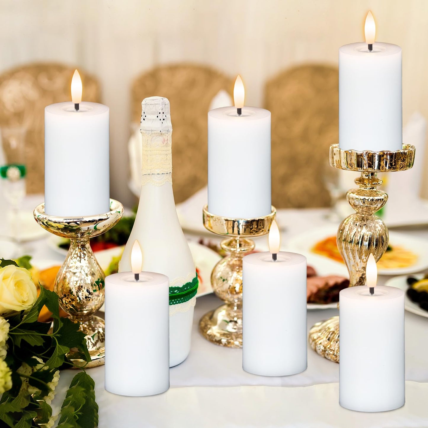 DRomance 4.5" Flameless LED Pillar Candles with 10-Key Remote and Timer 6 Pack Small White Real Wax Battery Operated Candles 3D Wick Flickering Warm Light Wedding Dinner Holiday Decor