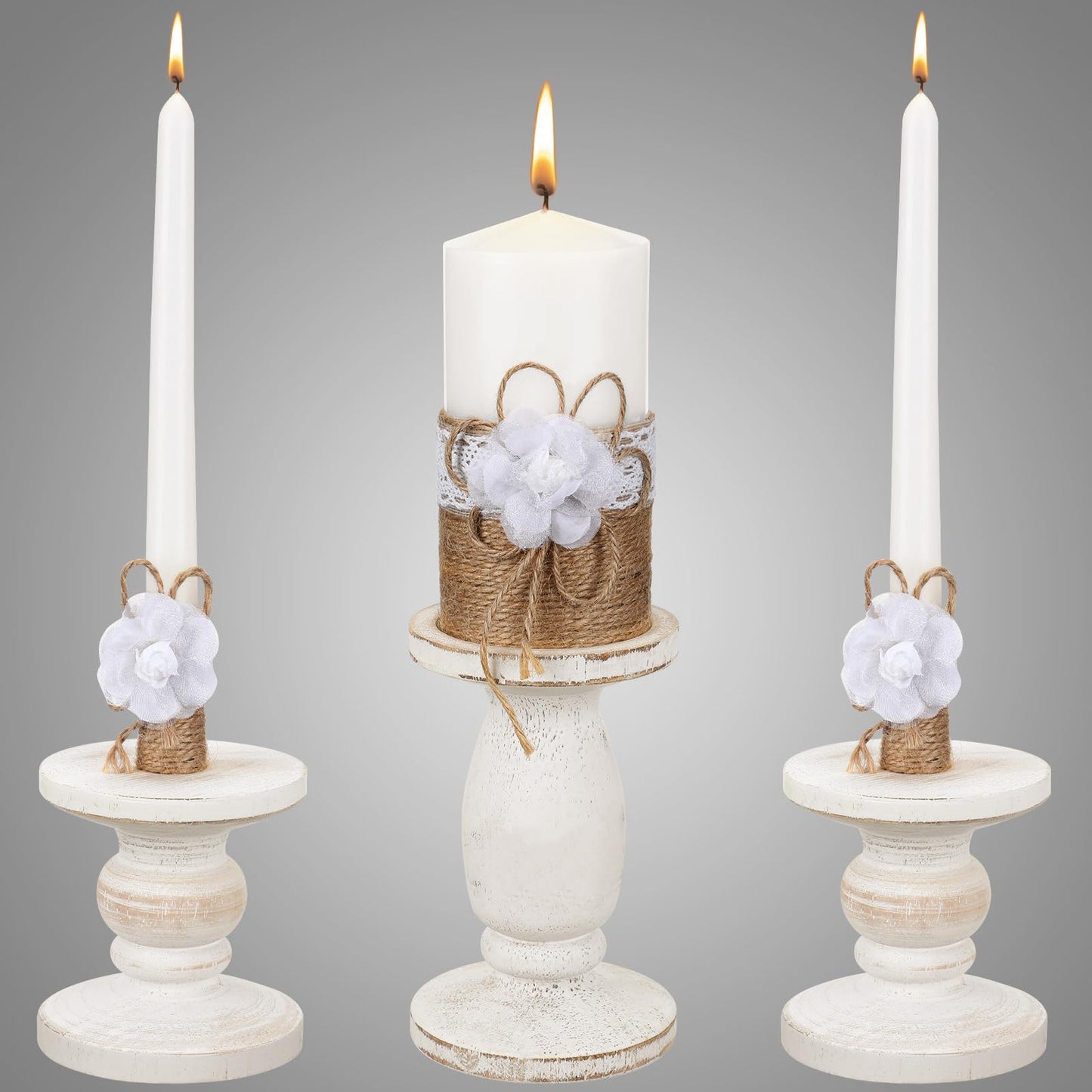 Zhehao 3 Unity Candles with 3 Candle Holder for Ceremony Set Rustic Wedding Accessories for Reception Decorative Farmhouse Candle Holder Pillar Candles for Formal Events Church