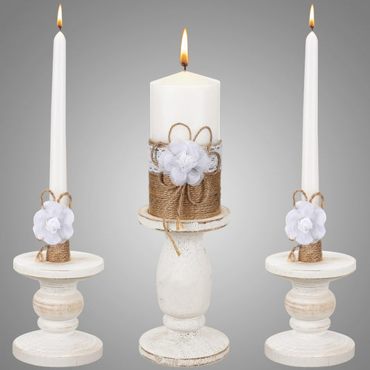 Zhehao 3 Unity Candles with 3 Candle Holder for Ceremony Set Rustic Wedding Accessories for Reception Decorative Farmhouse Candle Holder Pillar Candles for Formal Events Church
