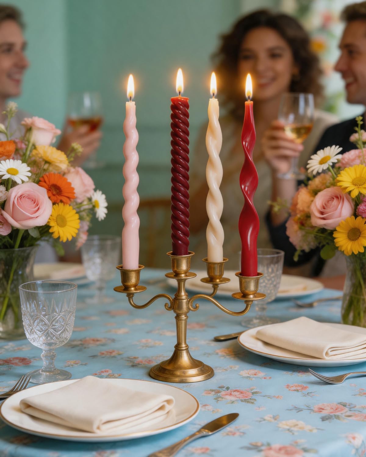 Red Taper Candle Stick Spiral Taper Candle for Wedding Party Fall Decoration Home Dinner Christmas Unscented Candles,10inch,4 Pack