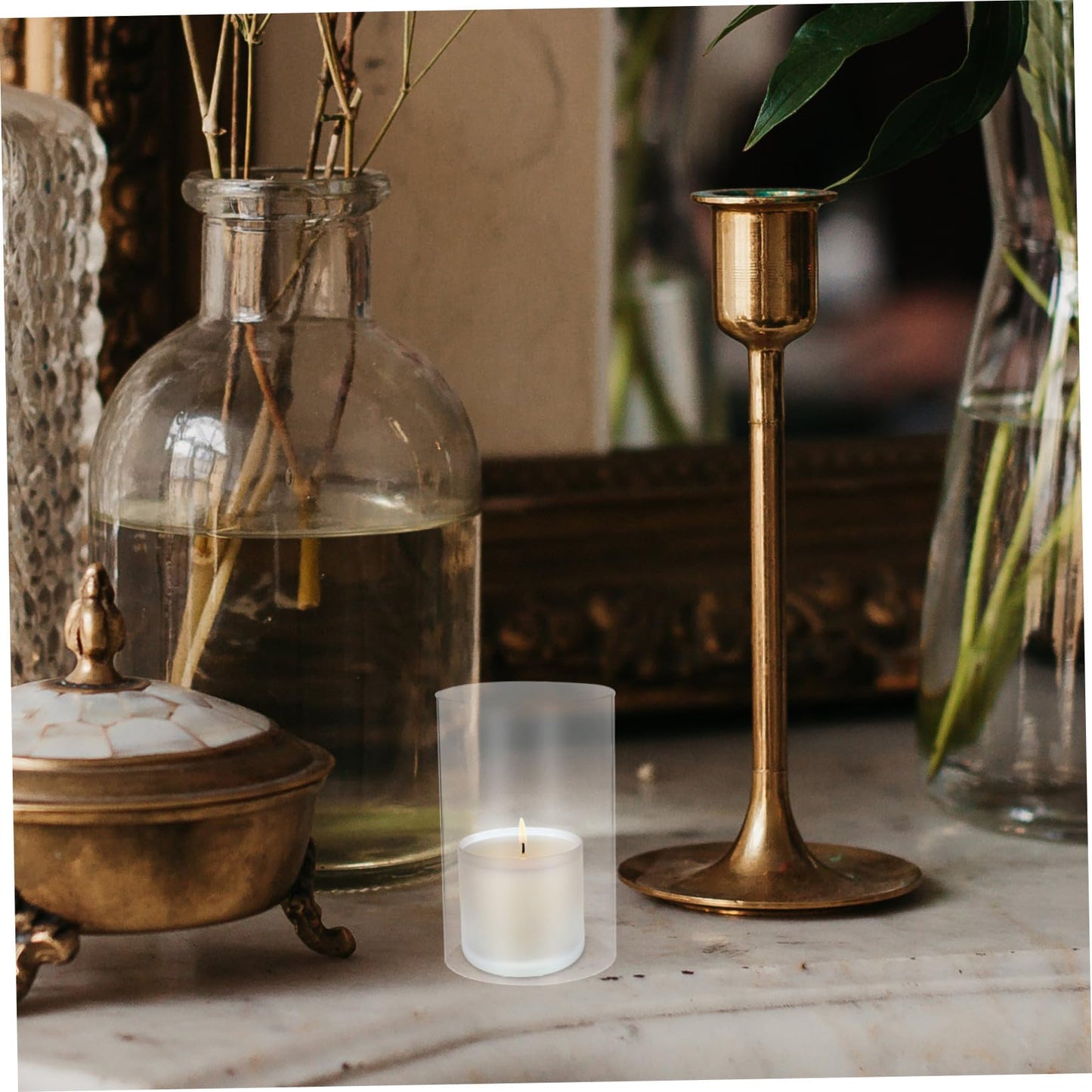 SAFIGLE Glass Candle Holder Windproof Shade 2Pcs Glass Cylinder Cover 10X15Cm Household Pillar Candle Cover for Indoor Outdoor Use