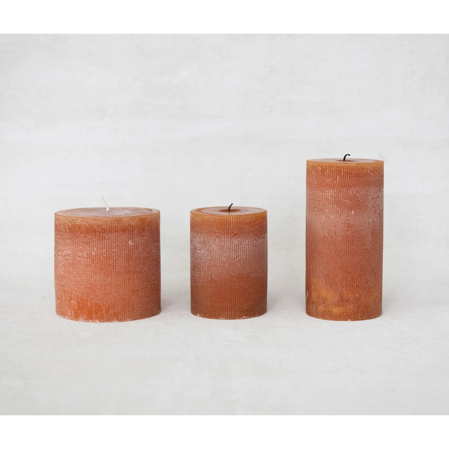 Creative Co-Op Unscented Pleated Pillar Candle in Powder Finish, Acorn Orange